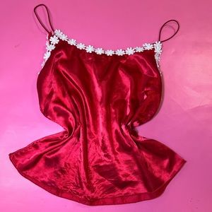 Bright Red Cami Top with Floral Trim 💋✨